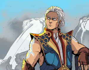 白髮、身穿華麗盔甲的動漫戰士站在暴風雪中。 — 混沌武士 壁紙