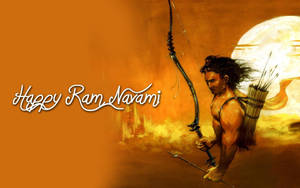 Ram Navami 節日插圖，描繪一位戰士弓箭手在滿月下手持弓和箭。 — 妖狐藏馬 壁紙