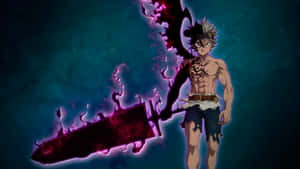 動漫戰士在深藍綠色背景上手持發光紫色劍 — 鬼殺隊 善逸 壁紙