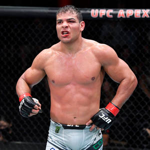 一位赤裸上身的UFC拳手，戴著手套和短褲在八角籠內。 — 運動 壁紙