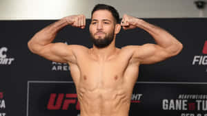 赤裸上身的UFC拳手在稱重活動中展示手臂。 — 運動 壁紙