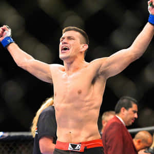 MMA戰士在八角籠內高舉雙臂慶祝勝利。 — 終極格鬥冠軍賽 壁紙