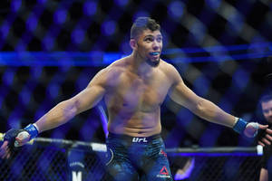 MMA拳手在UFC八角籠中張開雙臂慶祝勝利。 — 極限運動 壁紙