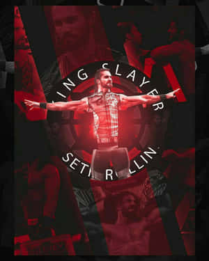 摔角手 Seth Rollins 在紅光籠罩的擂台上張開雙臂，周圍有文字。 — 哥布林殺手 壁紙