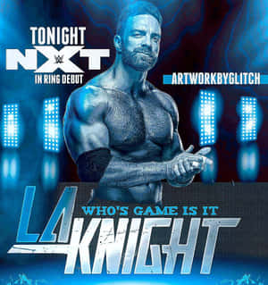 摔角手LA Knight在藍色燈光的競技場中，帶有「Tonight NXT」文字。 — 月光騎士 壁紙