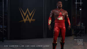 WWE摔角手穿紅色火焰套裝在後台 — 電玩遊戲 GIF 壁紙