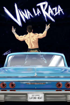 摔角手在藍色汽車上於「Viva La Raza」下舉臂，夜晚。 — 運動 壁紙