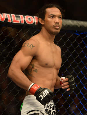 一位赤裸上身、帶有韓國刺青的MMA拳手，戴著手套站在UFC八角籠內。 — 拳擊 壁紙