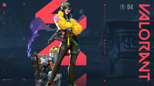 Valorant特工在黑暗未來場景中雙臂交叉站在機械夥伴旁邊 — 電玩遊戲 GIF 壁紙