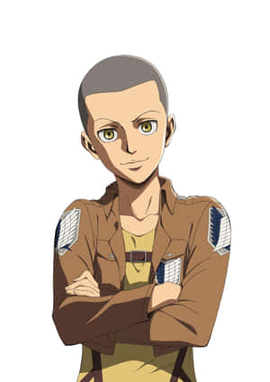 動漫士兵身穿棕色制服，雙臂交叉，綠色眼睛 — 乾淨 壁紙
