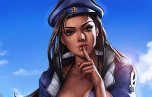 動漫角色穿著警察制服在藍天下將手指放在嘴唇上 — 艾莉塔：戰鬥天使 壁紙