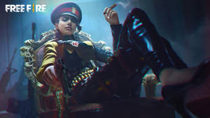 一位穿著軍服的女兵坐在寶座上，手持手槍和雪茄。 — Studio Display 壁紙