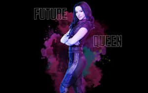 一位交叉雙臂的女性自信地站立，身後有「FUTURE QUEEN」文字和彩色煙霧。 — 迪士尼反派 壁紙