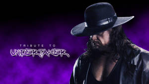 摔角手 Undertaker 戴黑帽和皮夾克，背景為紫色煙霧。 — 送葬者 壁紙