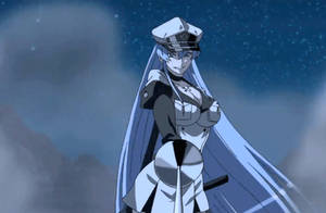 動漫女孩穿著白色軍服，在星空下持劍。 — 艾斯德斯 壁紙