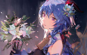 藍髮動漫女孩在星空下手持白色百合花與蝴蝶 — Steam Deck 壁紙