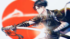 動漫武士戰士在紅色太陽前握著一把發光的劍。 — 赤犬 壁紙