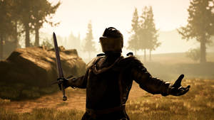 騎士穿盔甲在森林中持劍於黃金時刻 — 電玩遊戲 GIF 壁紙