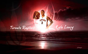 身穿多倫多暴龍隊球衣的籃球運動員 Kyle Lowry 在日落時分的海灘上發光。 — 克里夫蘭騎士隊 壁紙