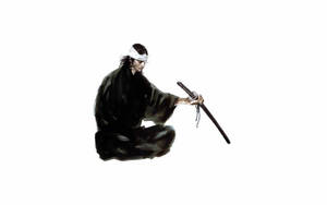 武士跪著手持刀劍，背景為白色。 — 插畫 壁紙