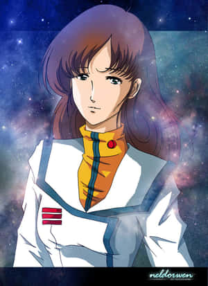 動漫女性身穿太空服，以星雲為背景 — 超時空要塞 壁紙