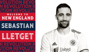 足球運動員 Sebastian Lletget 身穿白色球衣，附有 'Welcome to New England Revolution' 圖形。 — 運動 壁紙