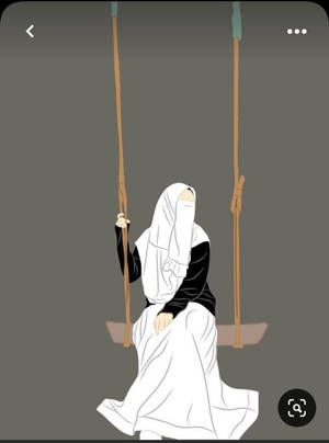 一位身穿白色頭巾的女性坐在簡約灰色環境中的鞦韆上。 — 動畫女孩 壁紙