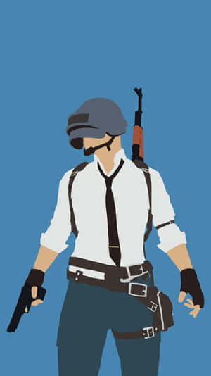 極簡插圖，描繪一名手持手槍、背上背著步槍的士兵。 — 電玩遊戲 GIF 壁紙