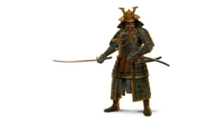 身穿全套盔甲的武士戰士，手持武士刀，背景為白色。 — 混沌武士 壁紙