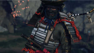 身穿全套盔甲的武士戰士在森林環境中手持弓箭。 — 混沌武士 壁紙