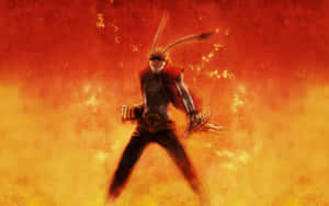 紅黑配色兔耳動漫戰士，熾熱背景。 — Free Fire 櫻花 壁紙