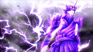 紫色盔甲動漫戰士在暴風雨中被閃電包圍。 — 火影忍者 卡卡西 壁紙