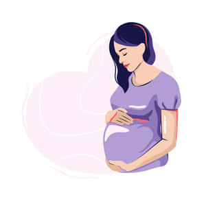 孕婦在柔軟的粉紅色心形背景中抱著肚子。 — 懷孕 壁紙