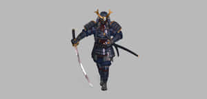 身穿藍金色鎧甲、手持武士刀的武士戰士。 — 混沌武士 壁紙