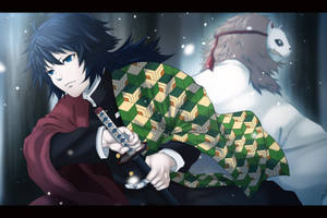 動畫戰士持劍面對雪中惡魔的冬季場景。 — 火影忍者 vs 佐助 壁紙