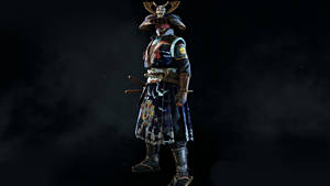 身穿精細鎧甲、手持武士刀的武士戰士，背景為煙霧繚繞的黑色。 — 混沌武士 壁紙