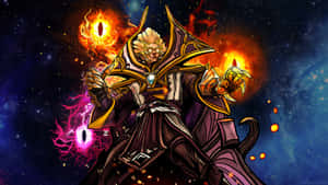 奇幻法師在太空中施展火焰與閃電魔法 — 電玩遊戲 GIF 壁紙