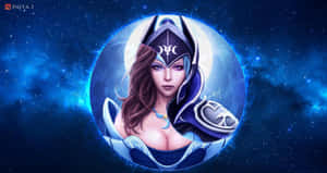 身穿藍色盔甲的奇幻女戰士，背景是星光燦爛的宇宙。 — 瑟夏·羅南 壁紙