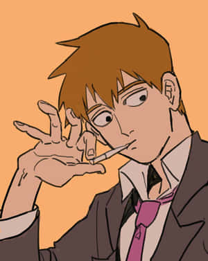 動漫男子身穿西裝，在橙色背景前手持香煙，面露驚訝 — Apple Watch Ultra 壁紙