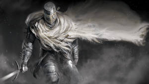 一位身穿盔甲、披著白色斗篷的騎士在迷霧黑暗中揮劍。 — 死亡騎士 壁紙