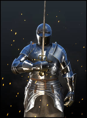 全副武裝的騎士手持劍，火花在他周圍飛舞。 — 電玩遊戲 GIF 壁紙