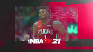 身穿鵜鶘隊球衣的NBA 2K21籃球運動員，帶有PS5品牌標識。 — 錫安·威廉森 壁紙