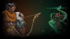 奇幻弓箭手與法師在魔法戰鬥中，帶有發光效果。 — 電玩遊戲 GIF 壁紙