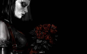 哥德式女性在黑暗環境中手持紅玫瑰 — 蝙蝠俠 阿卡漢城市 壁紙