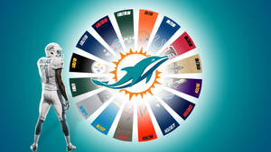 邁阿密海豚隊球員面對圓形NFL賽程圖形，上面有球隊標誌和日期。 — 邁阿密海豚 壁紙