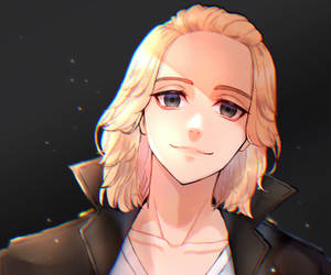 金發動漫少女在星空黑暗背景下溫柔微笑。 — 美麗的動畫 壁紙