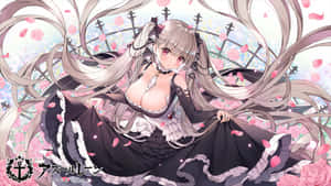 身著女僕裝的動漫女孩被粉紅玫瑰和鐵藝環繞。 — 美麗的動畫 壁紙