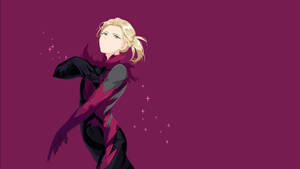 金髮動漫女孩穿著黑色和洋紅色的服裝，周圍閃爍著光芒。 — 冰龍 壁紙