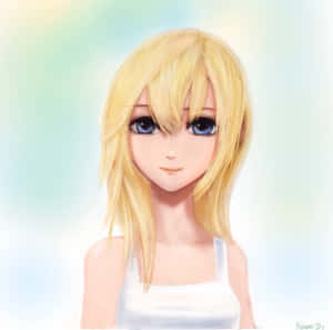 金髮藍眼的動漫女孩，穿著白色上衣，背景是粉彩色。 — 王國之心 壁紙