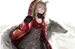 動漫女孩與狼同伴在雪中。 — 狼少女 壁紙